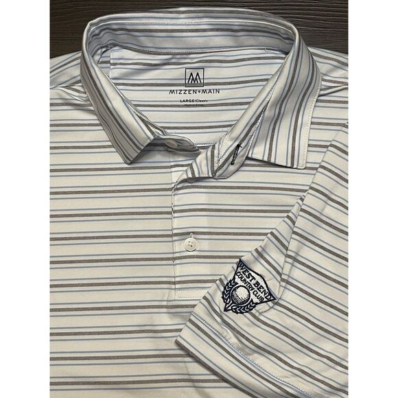 Mizzen+Main Other - Mizzen Main Large White/Blue/Grey Striped Clsssic Fit Polo Shirt West Bend WI